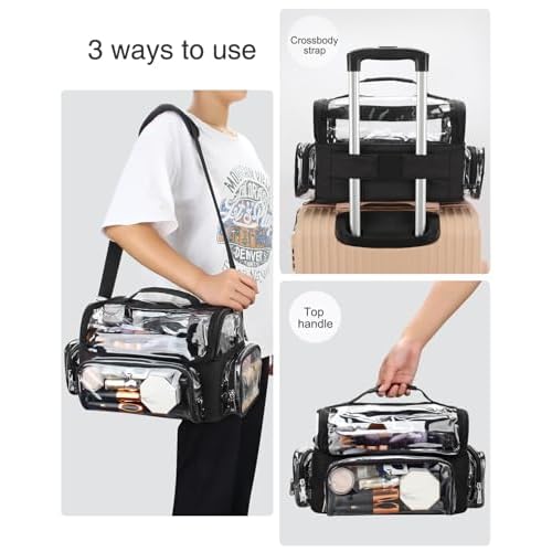 TANTO Makeup Brush Case, Clear Extra Large Cosmetic Organizer Holder Professional Makeup Artist Train Case with Adjustable Dividers&Strap Portable Makeup Brush Holder (02A-Black£¨XX Large£©)