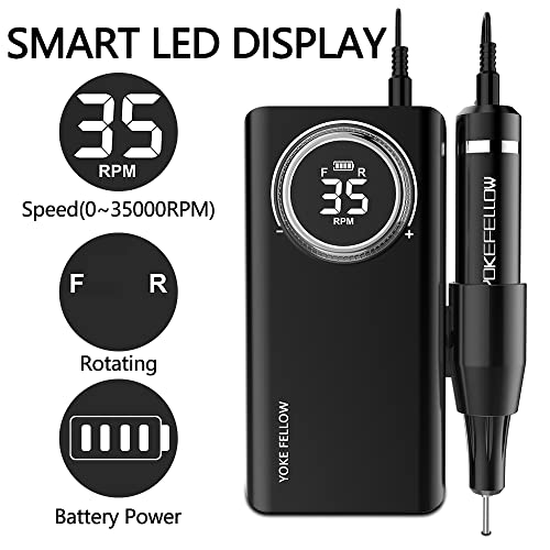 YOKE FELLOW Electric Nail Drill Machine ? Professional Nail File with 12 Drill Bits for Nails 35000RPM Portable Nail Drills for Acrylic Nail Tools for Manicure Pedicure