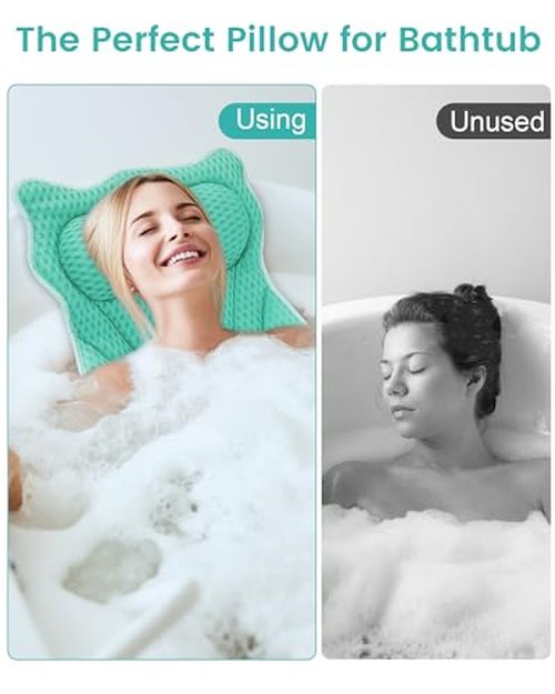 MTDLYICE Bath Pillow, Bath Pillows for Tub Neck and Back Support, Soft 4D Air Mesh Bathtub Pillow 16.5 x 17.3 INCH, with 6 Powerful Suction Cups, Bath Accessories Relaxing Gifts for Women (Gray)
