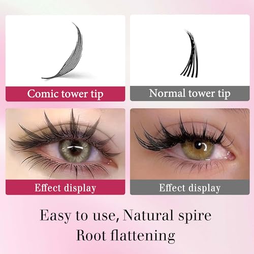 CoMango Premade Spire Lashes Anime Lash Fans C/D Curl Manga Spiky Natural Wispy Lash Extension Feather Shape Comic Lashes 0.07mm lndividual Lashes (Black Spire, 0.07-C-13mm)