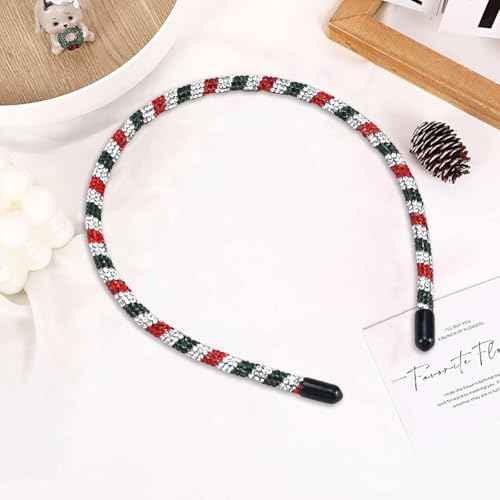 Gem Headbands Christmas Hairbands Red Green White Diamonds Hair Hoop Xmas Rhinestone Head Bands Headwear Christmas Hair Decoration for Winter Party Cloth Match (01)