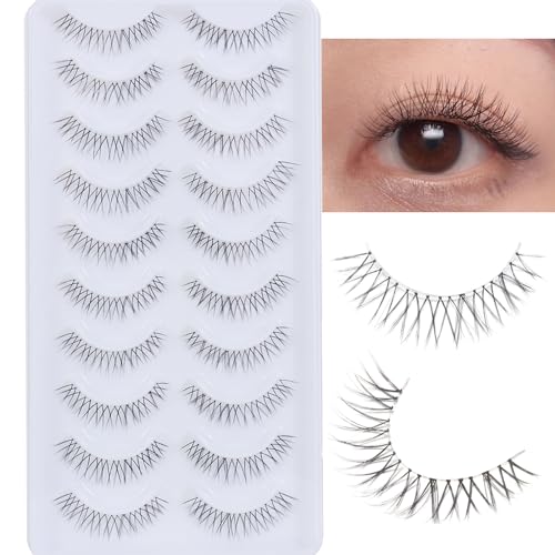 outopen 10 Pairs Natural Lashes That Look Like Extensions 5-13MM Short False Eyelashes Handmade Clear Band Wispy Eyelashes For Daily Work Lashes Easy To Apply (A01)