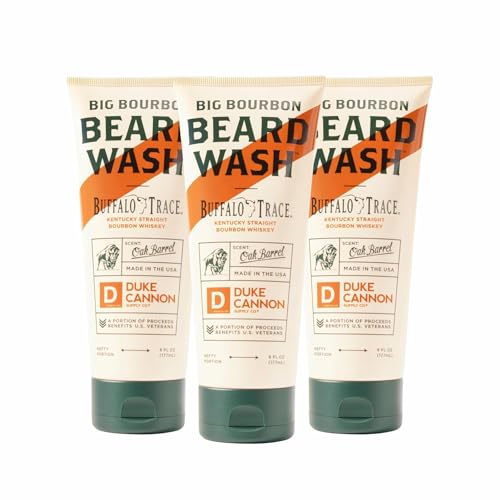 Duke Cannon Big Bourbon Beard Wash, 6oz - Hydrating Beard Cleanser with Hops Extract, Soybean Oil & Barley Protein - Woodsy Oak Barrel Scent, SLS & Paraben-Free (3 Pack)
