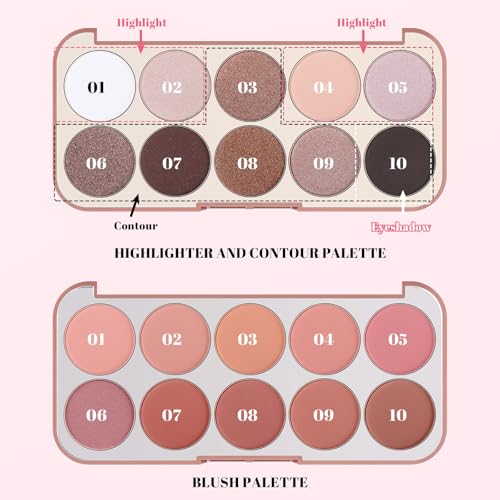 20-Color Makeup Palette Kit: Long-Lasting Blush Highlighter Contour Palette - Buildable Bronzer Powder Face Cosmetics Gift for Women
