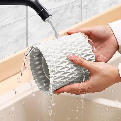 Makeup Brush Holder Organizer-360¡Æ Rotating Makeup Brush Storage,Pencil Pen Holder Cup,Desk Accessories,5 Slot Make up Brushes Cup, for Vanity Desktop Bathroom Countertop (White)