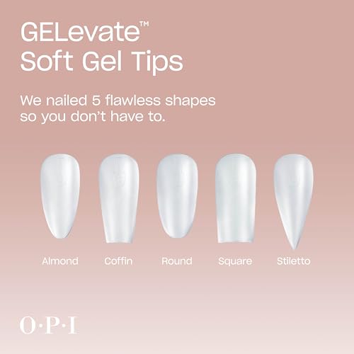 OPI GELevate Soft Gel, Nail Tips | Medium Length Extensions | Flexible & Natural Fit | 1 Box with 16 Sizes