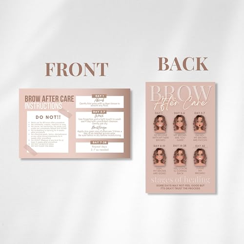 Cute Modern Nuetral Tone Powder Brow Microblading Aftercare Instruction Cards - Business Card Size 2 x 3.5 Inches -Front and Back Stages of brow healing