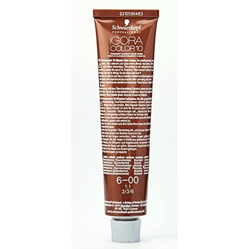 Schwarzkopf Professional Igora Color10 6-00 60ml Brown Permanent Hair Color Cream, Cruelty Free, Ammonia Free
