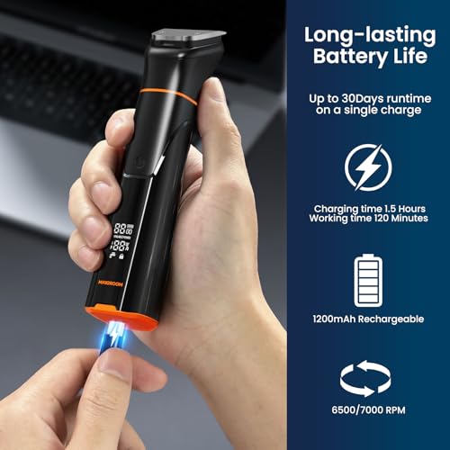 All-in-One Beard Trimmer for Men, Electric Waterproof Wet/Dry Razor Shaver for Mustache, Facial, Beard Styler, Mens Beard Grooming Kit with LED Display, USB Recharge - Black