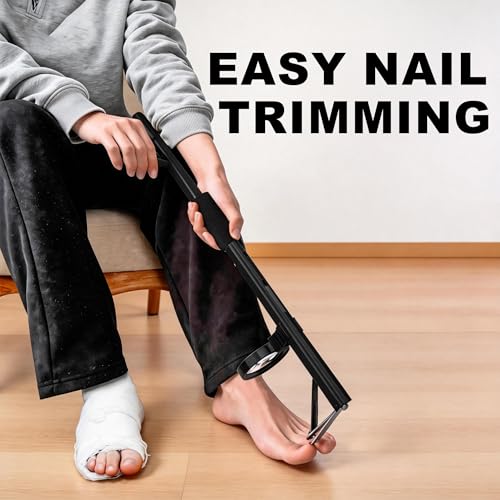 Long Handle Toenail Clippers with Built in Magnifier, Wide Jaw for Thick Nails, Easy Pedicure Tool for Seniors and Arthritis,Dark Black (27.20In)