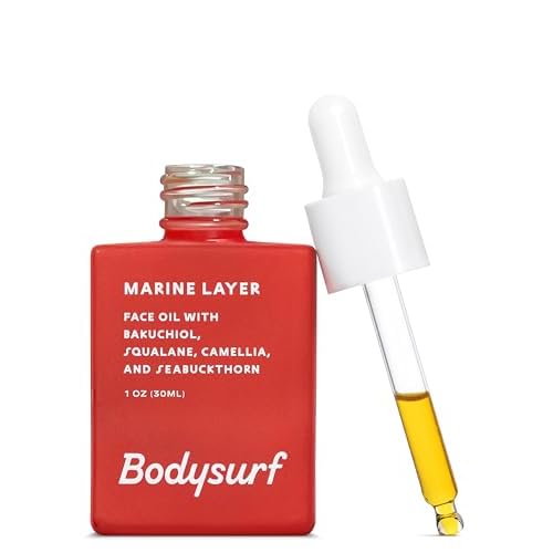 Bakuchiol Face Oil & Serum Alternative - Luxury Anti-Aging Facial Oil with Camellia, Seabuckthorn & Jojoba - Hydrating Organic Skincare Faceoil for Radiance & Wrinkles - Bodysurf Marine Layer (1oz)
