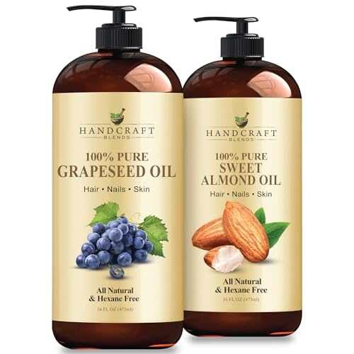 Handcraft Blends Satin Skin Set: Sweet Almond Oil and Grapeseed Oil ? (2 x 16 Fl Oz) ? 100% Pure & Natural ? Premium Carrier Oils for Massage and Daily Hydration
