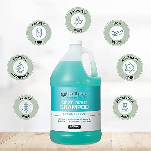 Ginger Lily Farms Club & Fitness Moisturizing Shampoo for All Hair Types, 100% Vegan & Cruelty-Free, Ocean Breeze Scent, 1 Gallon (128 fl oz) Refill