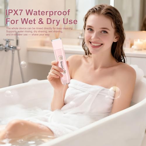 Electric Bikini Trimmer for Women,Personal Shaver for Face,Legs,Underarms,Painless Electric Women's Razor,IPX7 Waterproof,Rinsable Pubic Hair Trimmer,Cordless Portable Rechargeable Remover,Pink