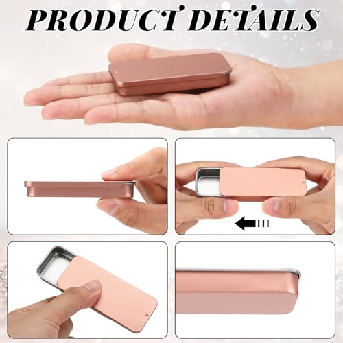 Norme 80 Pcs Rose Gold Slide Top Small Tins Containers Rectangular Cosmetics Metal Boxes Small Lip Balm Containers Metal Tins with Lids for Lip Balm Jewelry Crafts Pills,3.15 x 1.38 x 0.43"