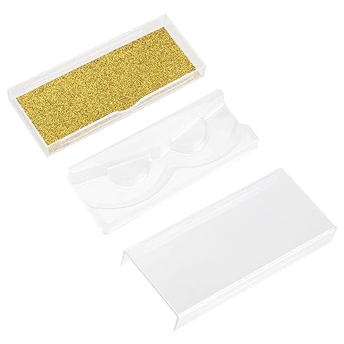 JAPCHET 40 Pack 4.3x2 Inch Transparent Empty Eyelash Cases, Plastic Eyelash Case with Eyelash Tray and Gold Glitter Card Paper, False Eyelash Storage Box Case for Makeup Artists, Women