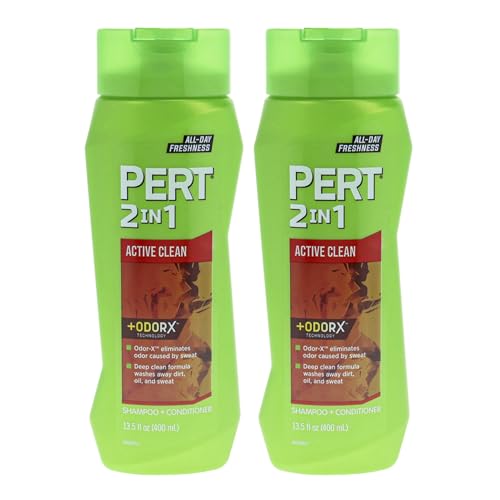 PERT 2 in 1 Active Clean Shampoo and Conditioner - Deep Clean with Odor Elimination Technology - Leaves Hair Manageable and Fresh All Day - 2 pc