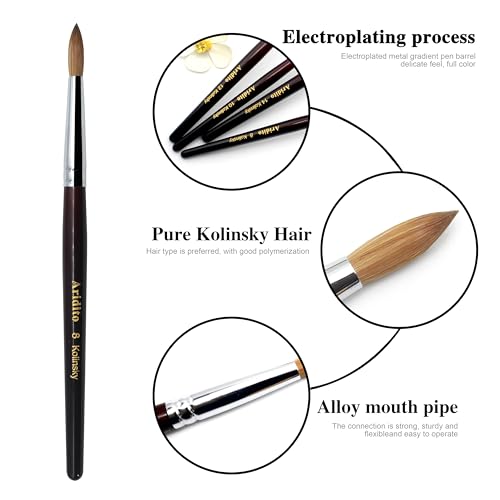 Round Head Kolinsky Acrylic Nail Brush Red Wine Color Wooden Handle For Professional Manicure DIY Home Salon £¨Size 8/10/12/14/16/18£© (16# Kolinsky)