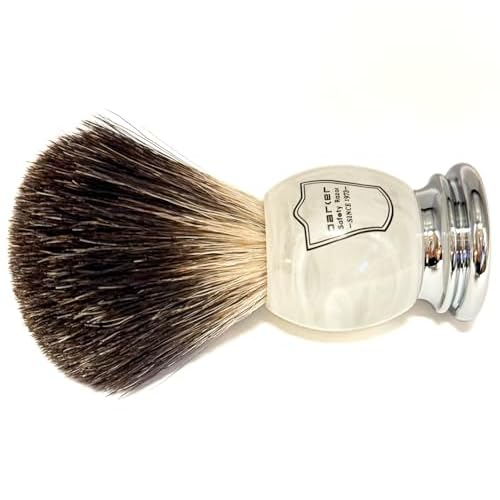 Parker 100% Black Badger Bristle Shaving Brush with Ivory Marbled Handle - Brush Stand Included