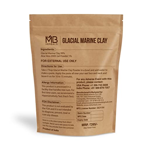 MB Herbals Glacial Marine Clay 8 oz / 0.5 LB | For Face Packs & Masks | Soap Making