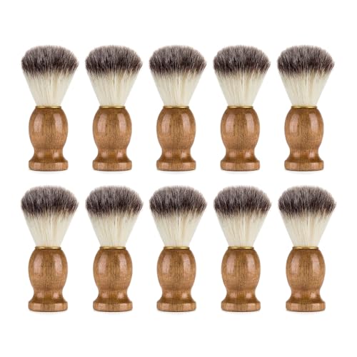 10 Pcs Wood Handled Badger Hair Shaving Brush Professional Salon Tools Beard Grooming Tool for Men Shave Accessory