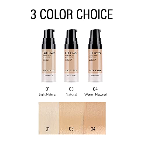 3 Pack Pro Full Cover Liquid Concealer, Waterproof Smooth Matte Flawless Finish Creamy Concealer Foundation for Eye Dark Circles Spot Face Concealer Makeup, Size:3¡¿6ml/0.20Fl Oz, Natural