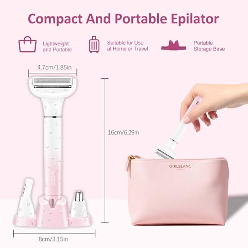 Electric Razors for Women, 3-in-1 Bikini Trimmer for Women with Nose Hair Trimmer & Eyebrow Razor, IPX5 Waterproof Cordless Rechargeable Womens Electric Shaver for Face Legs Armpits Pubic Hair Removal