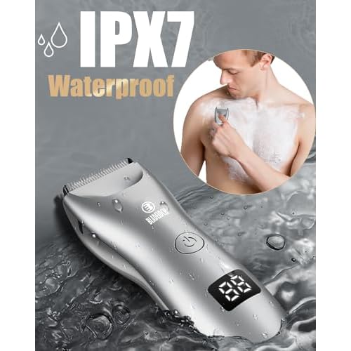 Body Hair Trimmer for Men with Light, Ball Trimmer Men Waterproof, Pubic Groin Hair Trimmers for Man Rechargeable Body Groomer with Standing Recharge Dock,LED Display