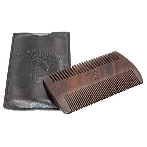 Wooden Beard Comb - Fine & Coarse Tooth - Pocket Comb for Beard and Mustaches - Includes PU Leather Case - Four Colors Available - Black Sandalwood