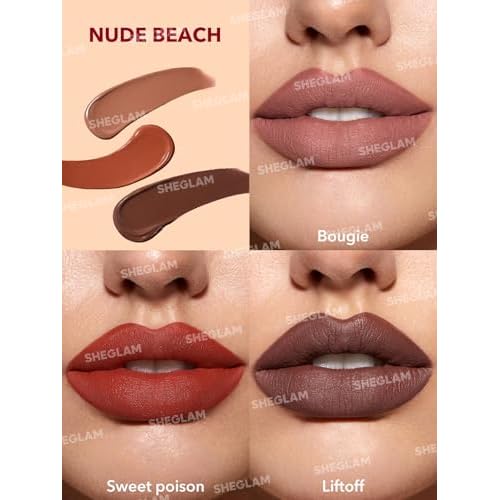 SHEGLAM Matte Allure 3 Pcs Mini Liquid Lipstick Set Nourishing Sunflower Oil Reduce Lip Fine Lines Long Lasting Travel Liquid Lip Stick - Nude Beach