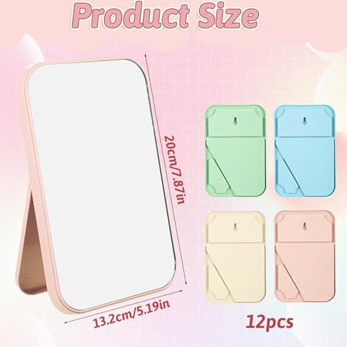 12Pcs Desktop Makeup Mirror 7.87inch Small Vanity Mirror with Stand, 90¡ÆAdjustable Portable Foldable Makeup Mirrors for Vanity Table, Office, Travel(4 Color)