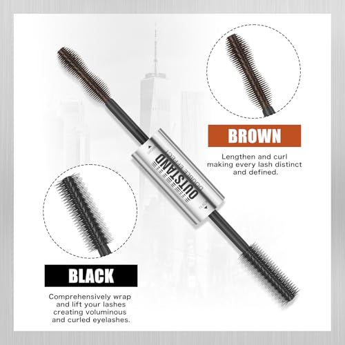 Women's Tubing Mascara, 2-in-1 Black & Brown Double-Ended, Volumizing and Lengthening, Waterproof, No Smudge, Hypoallergenic & Easy Removal