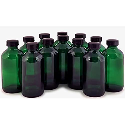 Vivaplex, 12, Green, 8 oz Glass Bottles, with Lids
