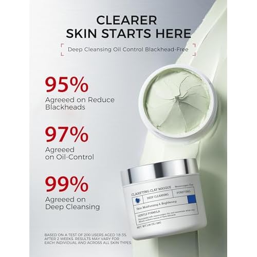 Clay Mask for Face & Sensitive Skin: Triple Mud Formula Deep Cleans Pores Reduces Acne Balances Oil & Improves Texture - 3.88 Oz