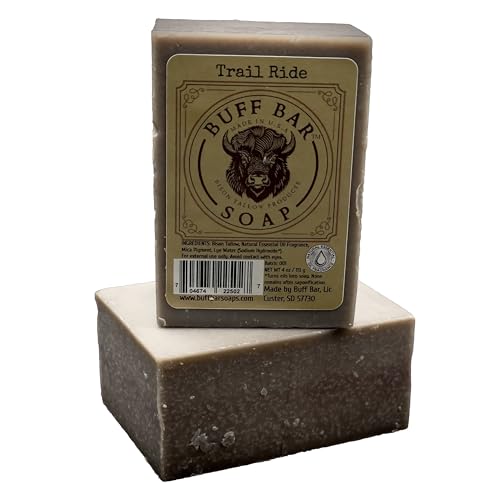 Big Crazy Buffalo Bison Tallow Buff Soap Bar, Trail Ride, (2 pack) - Scents of Leather, Smoke, & Cedarwood - Cleans, Moisturizes, Soothes, Hydrates - No Dyes, Chemicals, or Preservatives