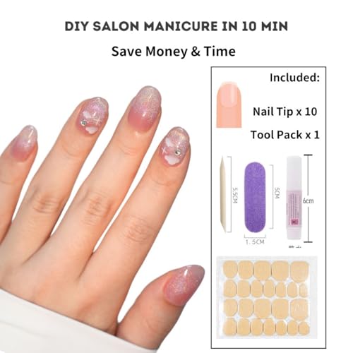 Hanakoko Press on Nails Handmade Nails 3D Press on Nails Short Medium Oval Almond Nails Fake Nails Glitter Cat Eye Nails Gel Nails Durable Reusable False Nails 10 Pcs (Dream Rainbow, S)