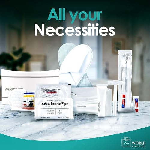 World Amenities Necessities Grooming Vanity Kit | Hotel Amenities | Includes Sewing Kit, Nail File, Cotton Swabs, 2 Cotton Rounds and Band-Aid | Pack of 25 Kits