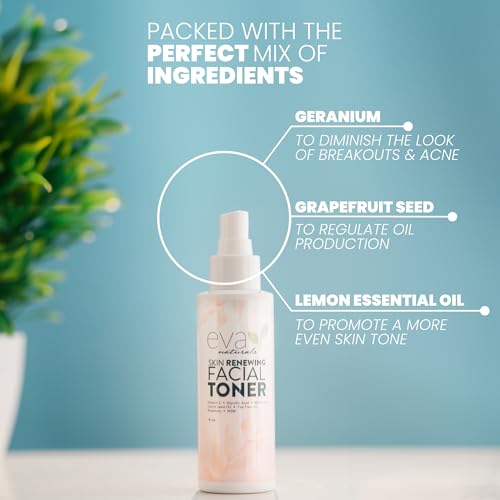 Eva Naturals Witch Hazel Face Toner ? Hydrating & Clarifying Toner with Glycolic Acid, Vitamin C & Aloe for Acne, Oily, Dry & Sensitive Skin, Pore Tightening Facial Mist for Balanced Glow (4oz)