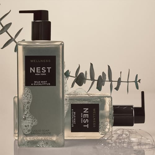 NEST New York Liquid Soap, Wild Mint & Eucalyptus - 10 fl oz - Cleanses & Nourishes Skin - Approx. 300 Pumps Per Bottle - Gluten Free & Cruelty Free (Pack of 2)