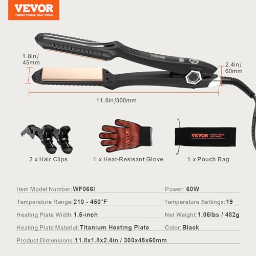 VEVOR Hair Straightener, 1.5-inch Titanium Flat Iron, Dual Infrared Hair Straightener Flat Iron with LCD Display and 19 Temp Levels - 210¡ÆF to 450¡ÆF, Dual Voltage 110V/240V for Salon Home Travel Use