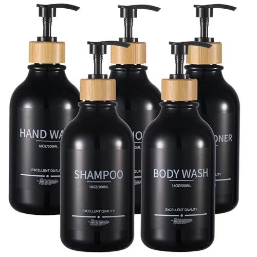 Shampoo and Conditioner Dispenser Bottles,5Pack Dispenser Bottles Refillable,16.9oz Shower Containers for Conditioner,(Black) Bathroom Shampoo Dispenser Set