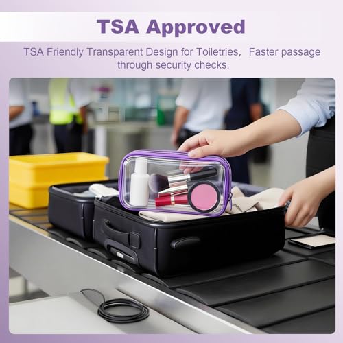 5 Pack Clear Hard Shell Zipper Pouches, TSA Friendly Transparent Design for Toiletries & Electronics, Crush-Resistant Storage for Carry-On Travel (Purple)
