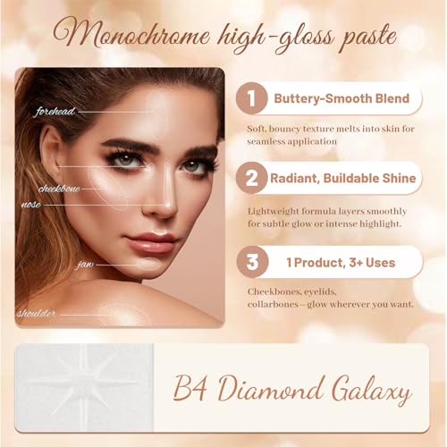 Highlighter Makeup Powder Palette£¬Glossy Face & Body£¬Shimmer Eye & Cheek Glow, Mini Beauty Bomb for Matte Cream & Glitter Essentials (B4 Diamond Galaxy)