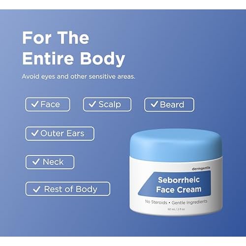 Seborrheic Dermatitis Face Cream for Sensitive Skin - Hydrates & Supports the Skin Barrier with MCT Oil, Squalane - Moisturizing Face, Scalp and Body Cream - No Steroids, Gentle Ingredients