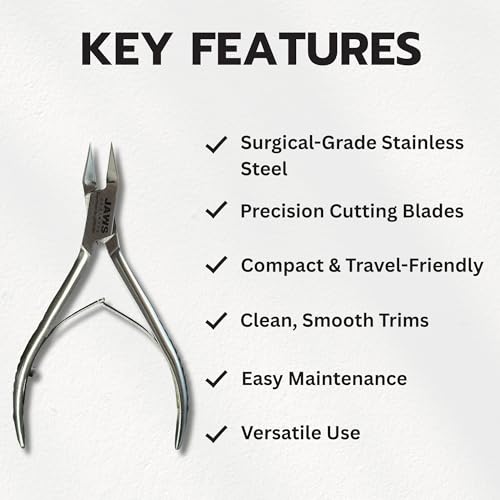 Jaws Podiatry Toe Nail Clippers, Surgical-Grade Stainless Steel, Precision Cutting, Double Action Blades, Compact Design, Silver