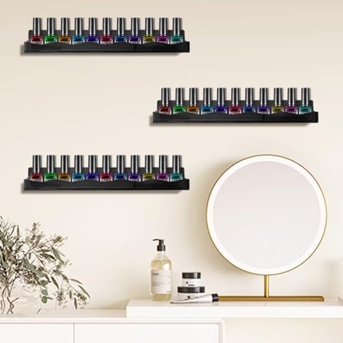 15" Nail Polish Rack Wall Mounted Shelf Acrylic Paints Gel Polish Organizer and Storage with End Caps for Nail Techs, Art Lovers, Great Display Salons, Floating Shelves for Wall, Black