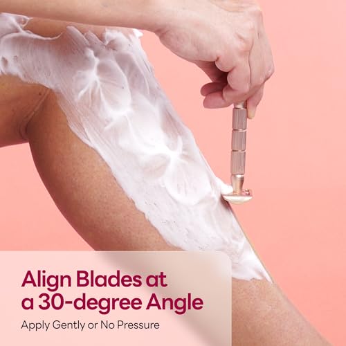 Rose Gold Double-Edge Safety Razor, Single-Blade Razors with 5 Stainless Steel Blades, Reusable Metal Razor for Men and Women