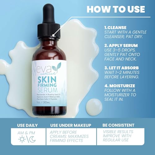 Eva Naturals Skin Firming Serum with Niacinamide and Hyaluronic Acid, 1 oz