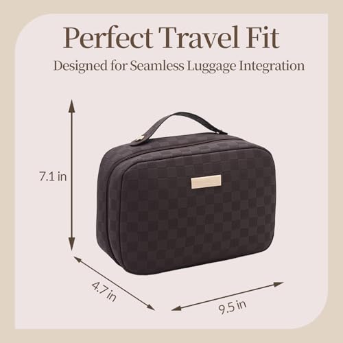 YDR Large Makeup Organizer with Brush Holder, Structured Cosmetic Bag for Daily Makeup & Skincare Storage, Multi-Compartment Vanity Case with PVC Pocket