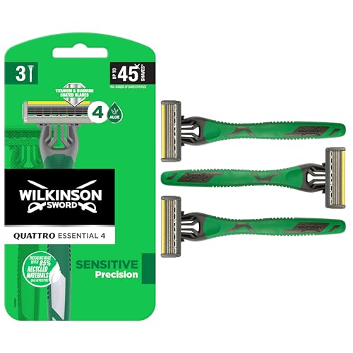 Wilkinson Sword Quattro Titanium Sensitive Men's Disposables Razors x 3